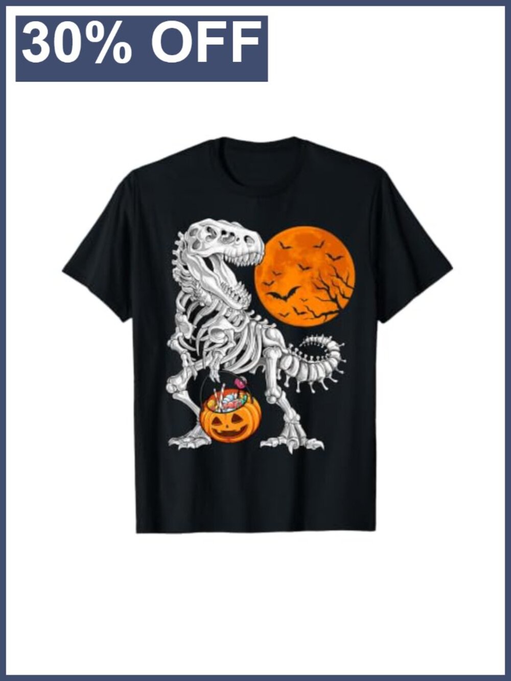 Dinosaur Skeleton T rex Scary Pumpkin Moon Halloween Graphic Tee
